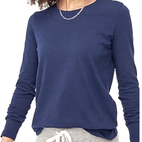 J. Crew Tops - JCREW Long Sleeve Girlfriend Tee Navy Blue Cotton Slub Tshirt Layering Size M